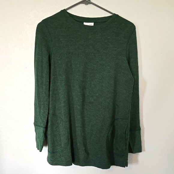 J. Jill Green Waffle Knit Top Size Small - Picture 1 of 8